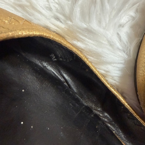 Tory Burch Metallic Gold Logo Round-Toe Ballet Flats - Picture 13 of 14